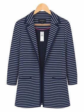 Talbots Navy & White Striped Knit Blazer Jacket Size S NWT